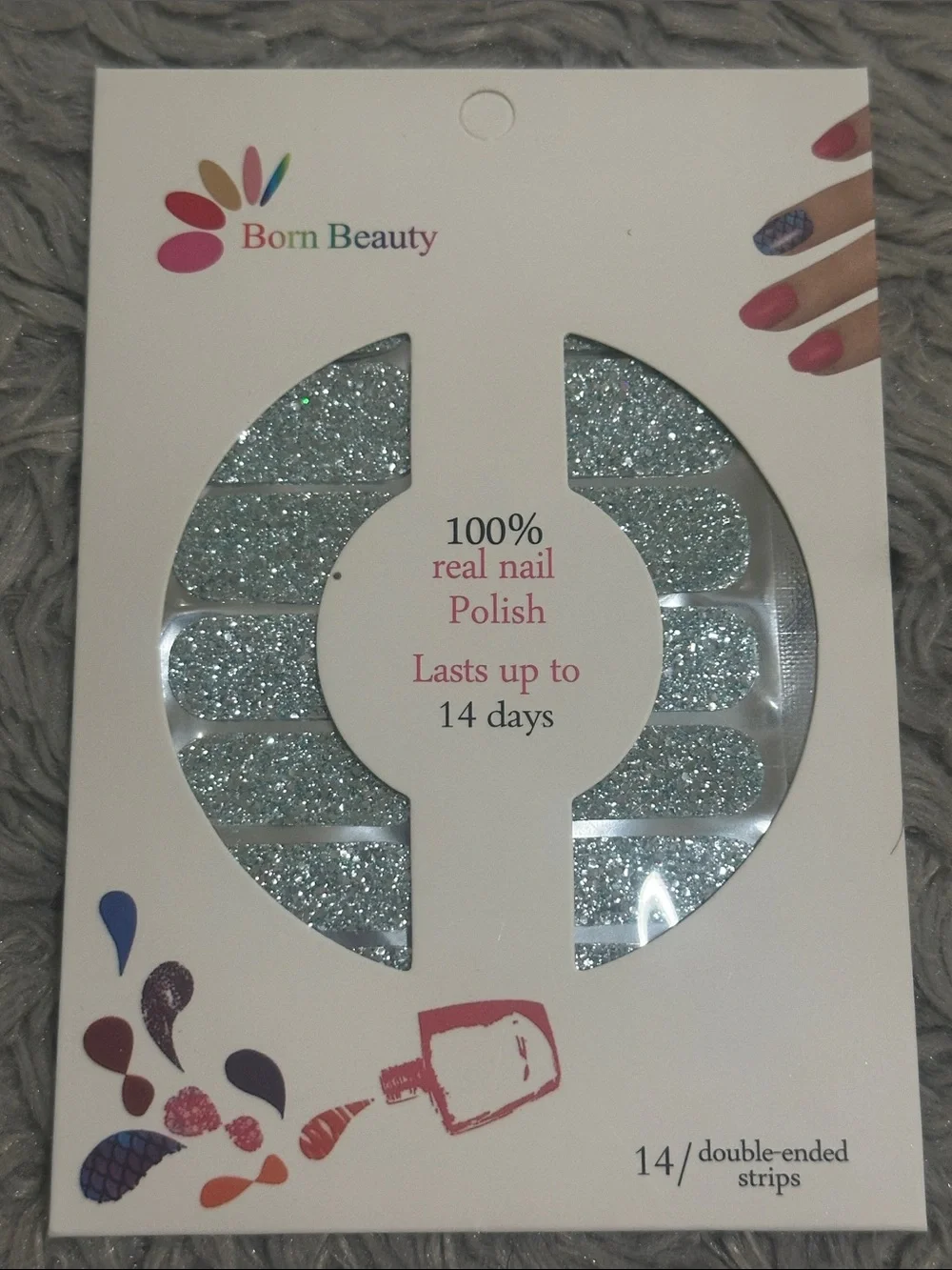 Glitter Nail Polish Strips - Pink, Blue, Silver, Rose, Red